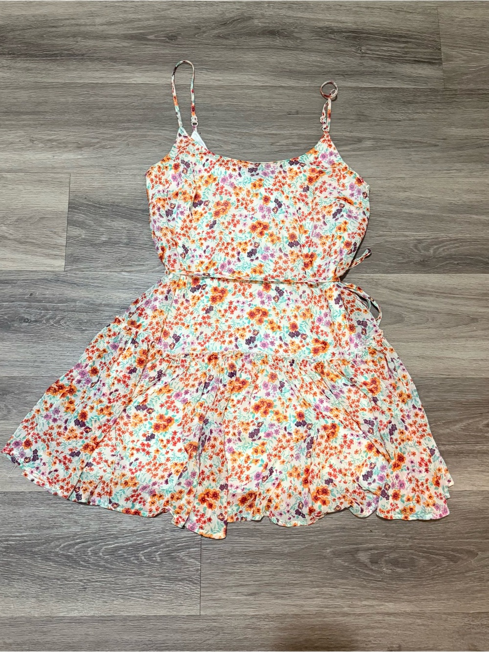 Floral Spaghetti Strap Sundress in Orange + Purple
